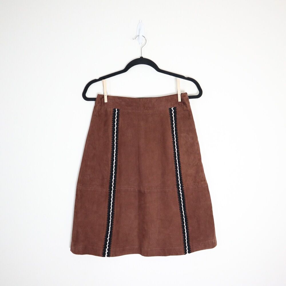 Claudie Pierlot US 4 Suede A Line Skirt Crochet Brown 70s Style Cottagecore